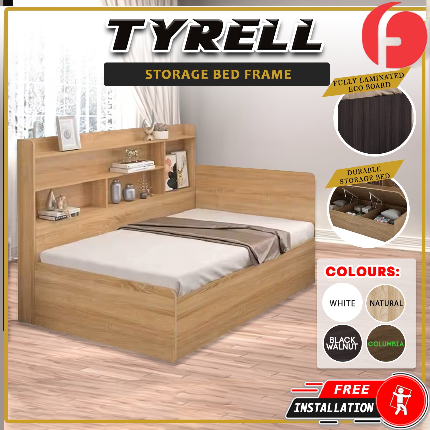 Tyrell Storage Bed / Fully Laminated Eco Board in 4 Colour - w/ Mattress Option