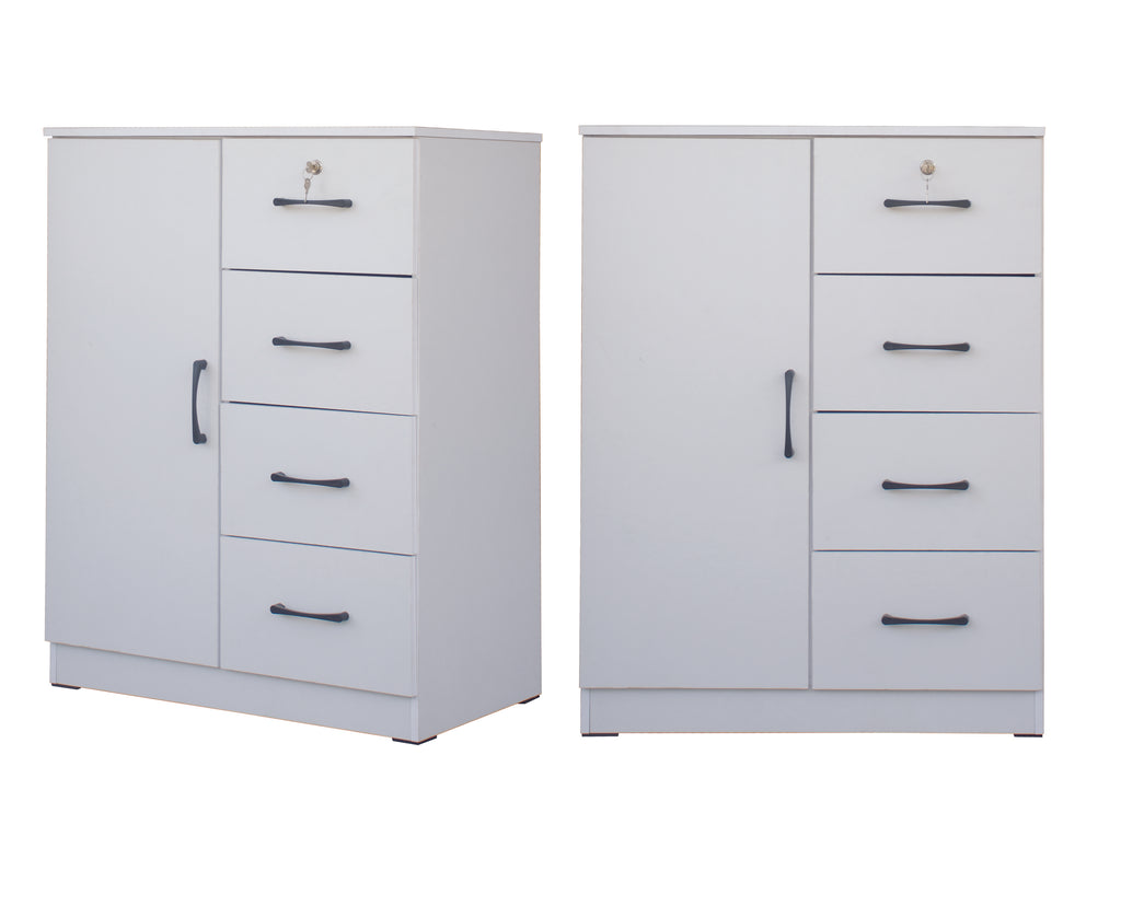 Umin 4 Premium Chest of Drawers with Door Cabinet Storage Full Laminated Back Panel in 2 Colour