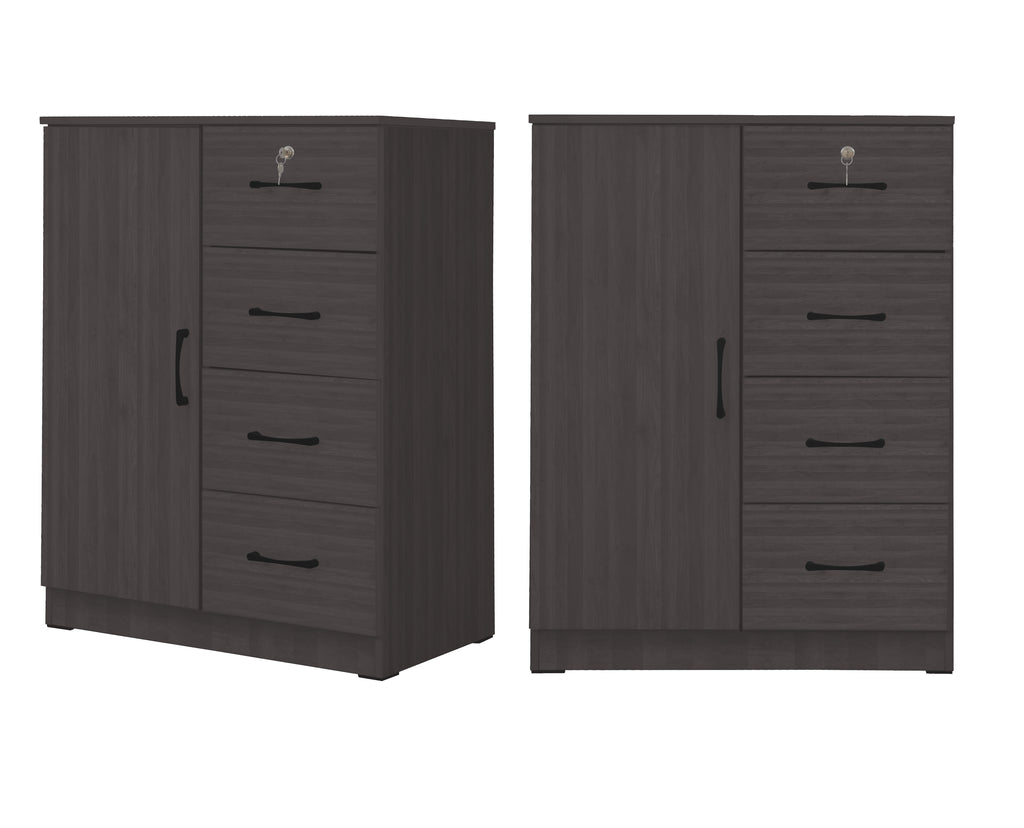 Umin 4 Premium Chest of Drawers with Door Cabinet Storage Full Laminated Back Panel in 2 Colour