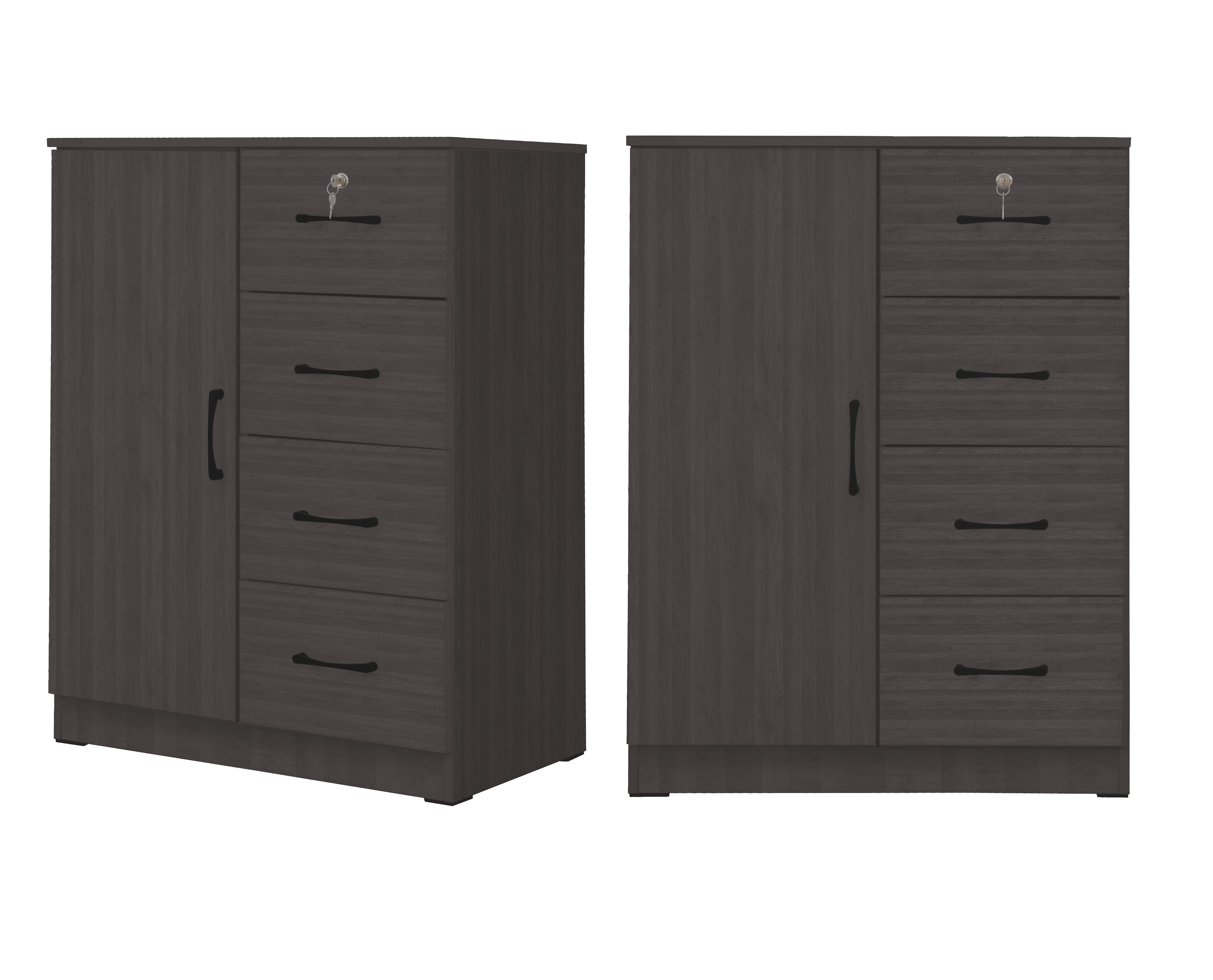Umin 4 Premium Chest of Drawers with Door Cabinet Storage Full Laminated Back Panel in 2 Colour