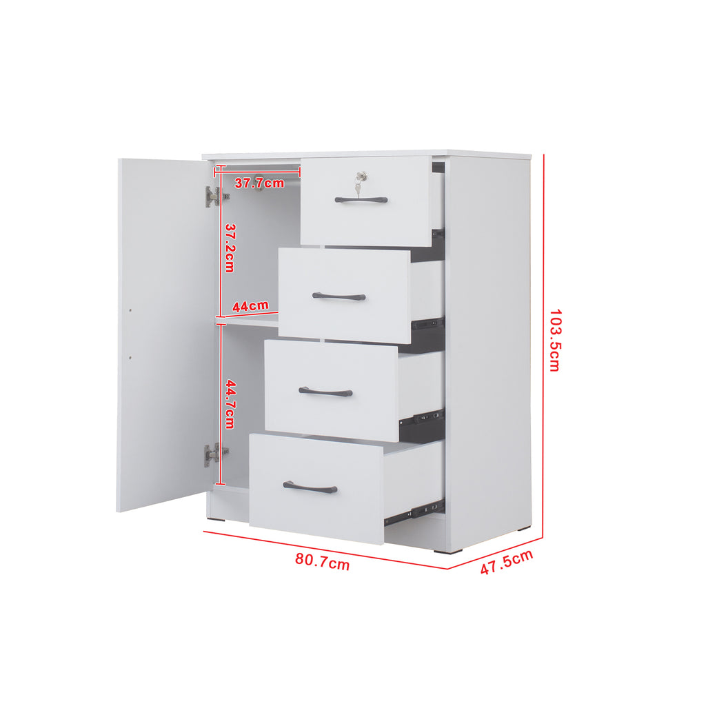 Umin 4 Premium Chest of Drawers with Door Cabinet Storage Full Laminated Back Panel in 2 Colour
