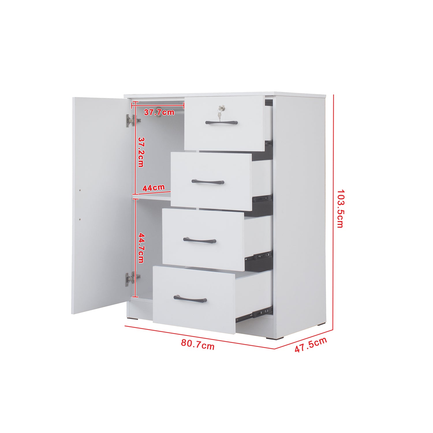 Umin 4 Premium Chest of Drawers with Door Cabinet Storage Full Laminated Back Panel in 2 Colour