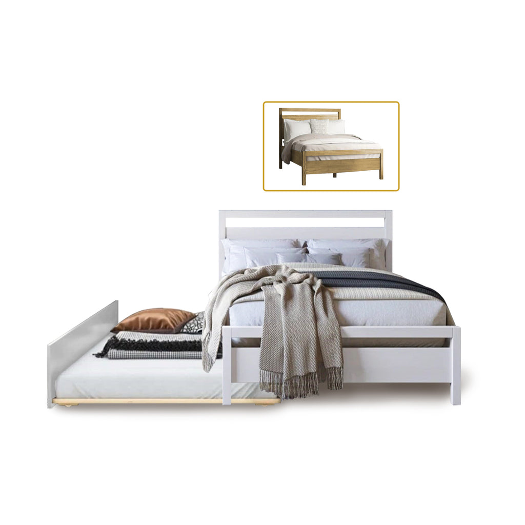 Vinna Pull-Out Bed Single/Super Single Solid Rubberwood Bed Frame w/ Mattress Option