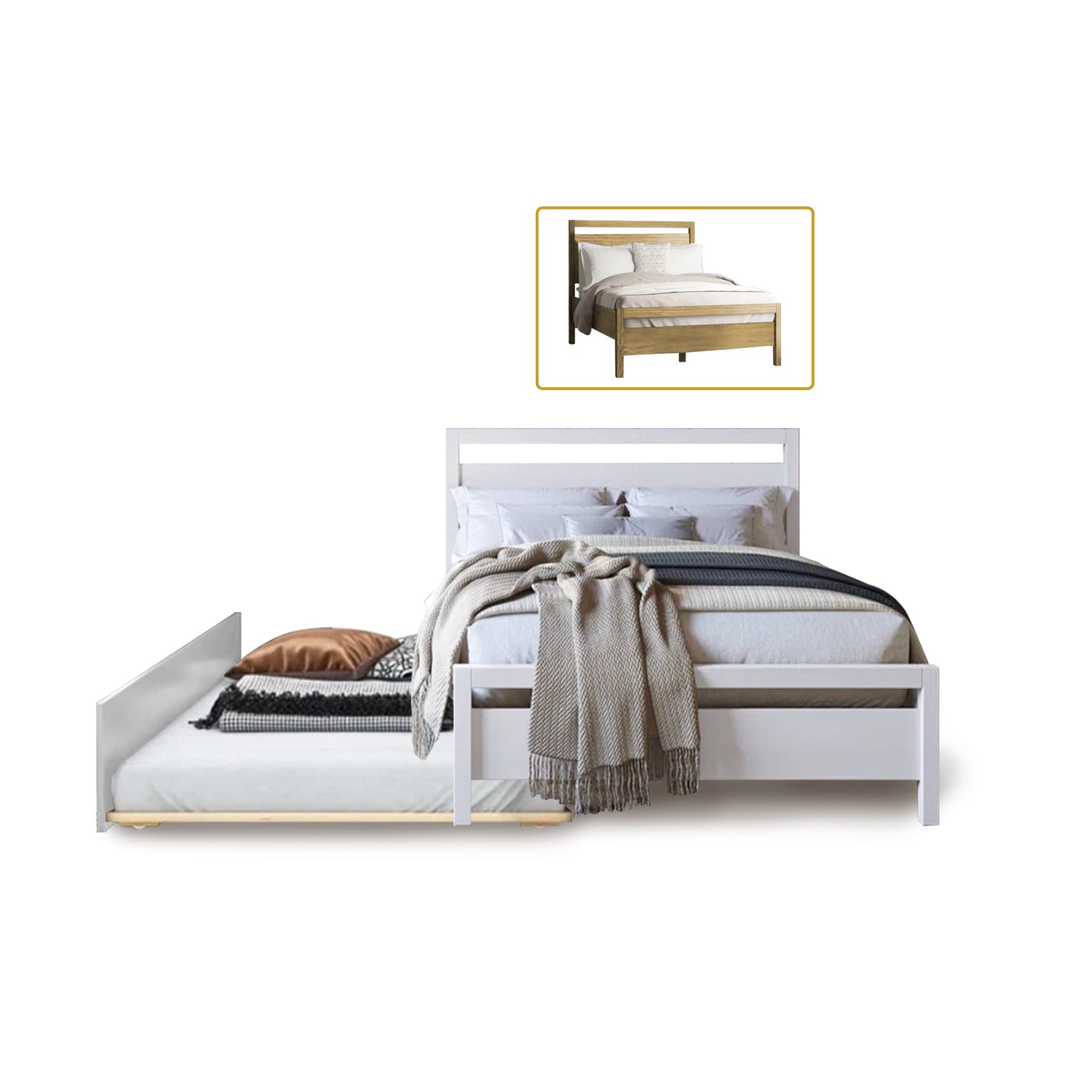 Vinna Pull-Out Bed Single/Super Single Solid Rubberwood Bed Frame w/ Mattress Option