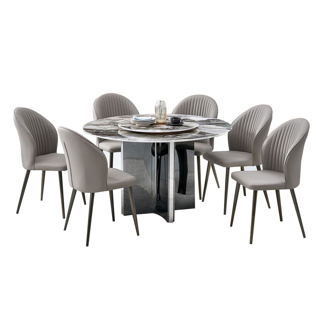 Mikko 1+6 Dining Set Marble Table with PU Leather Chair