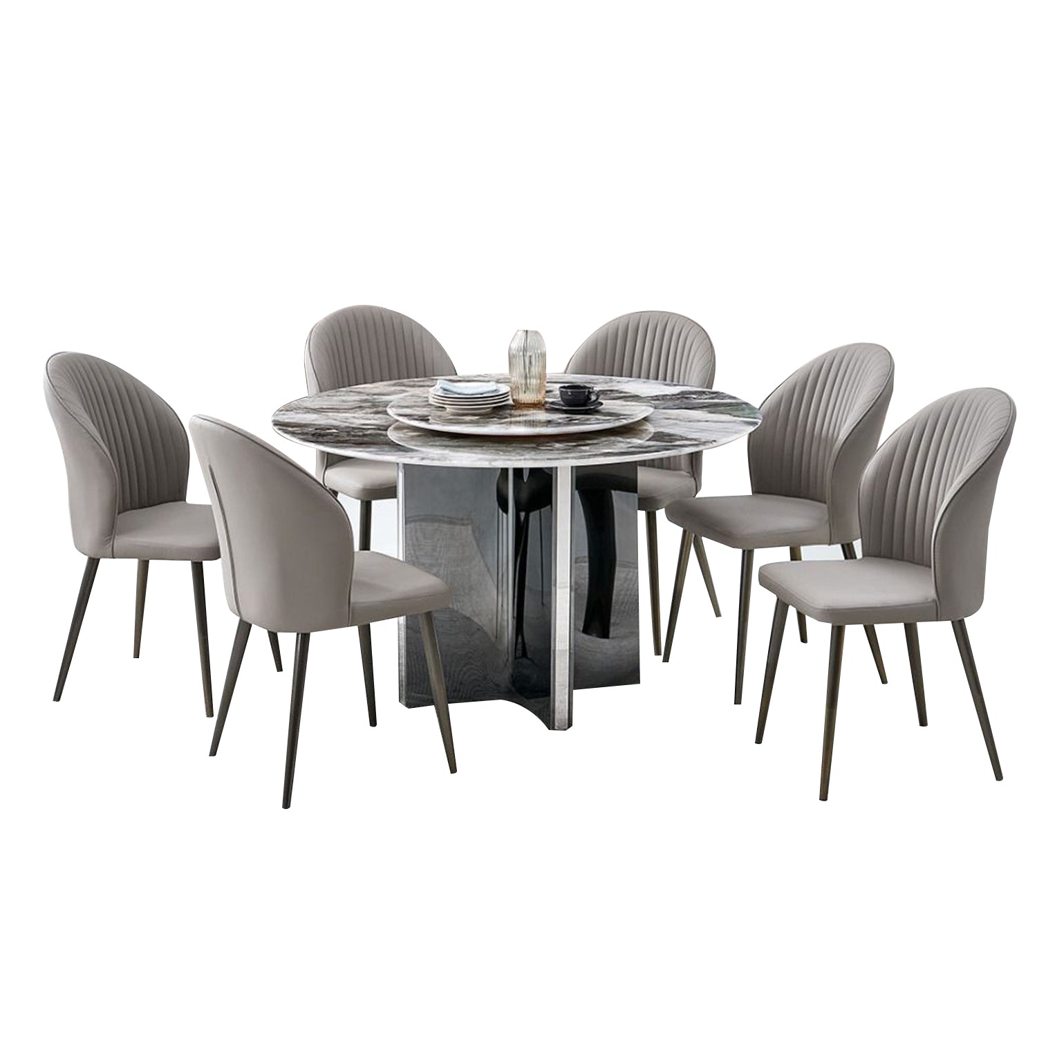 Mikko 1+6 Dining Set Marble Table with PU Leather Chair
