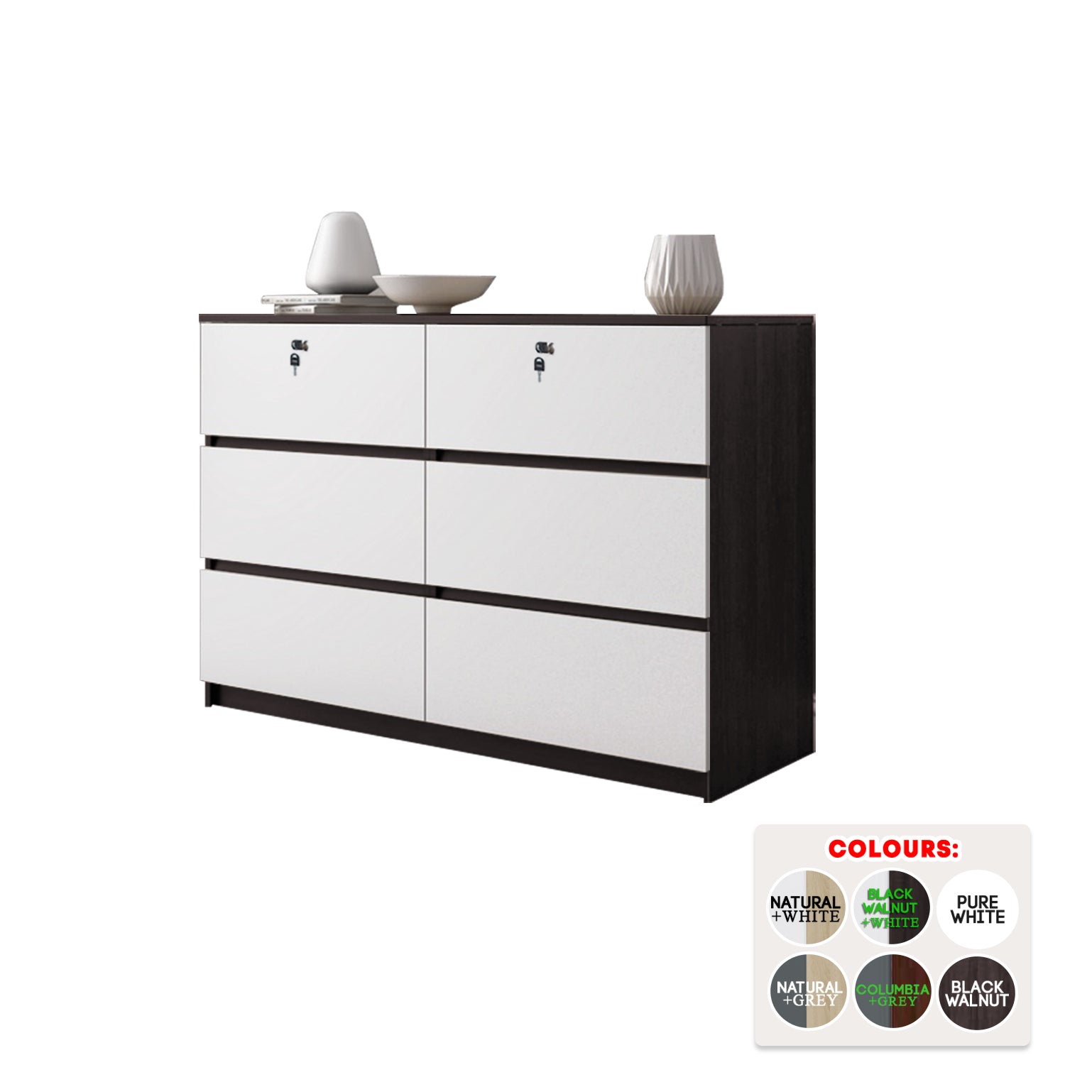 Ignis 6 Drawers Premium Chest of Drawers Full Laminated Back Panel