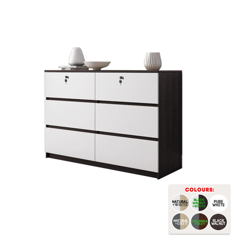 Image of Ignis 6 Drawers Premium Chest of Drawers Full Laminated Back Panel in 6 Colours