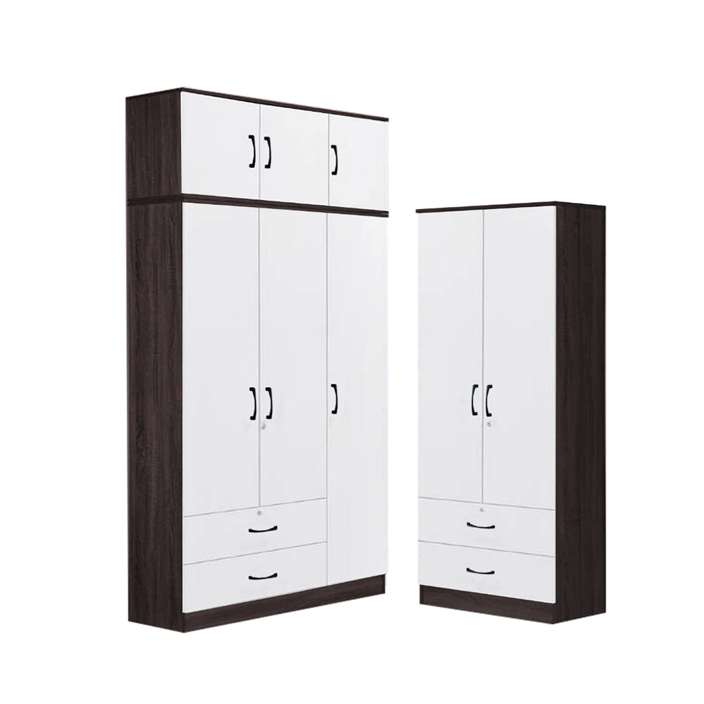 Rome Series 1/2/3/4/5 Doors Tall Wardrobe with Drawers and Top Cabinet in Walnut+White