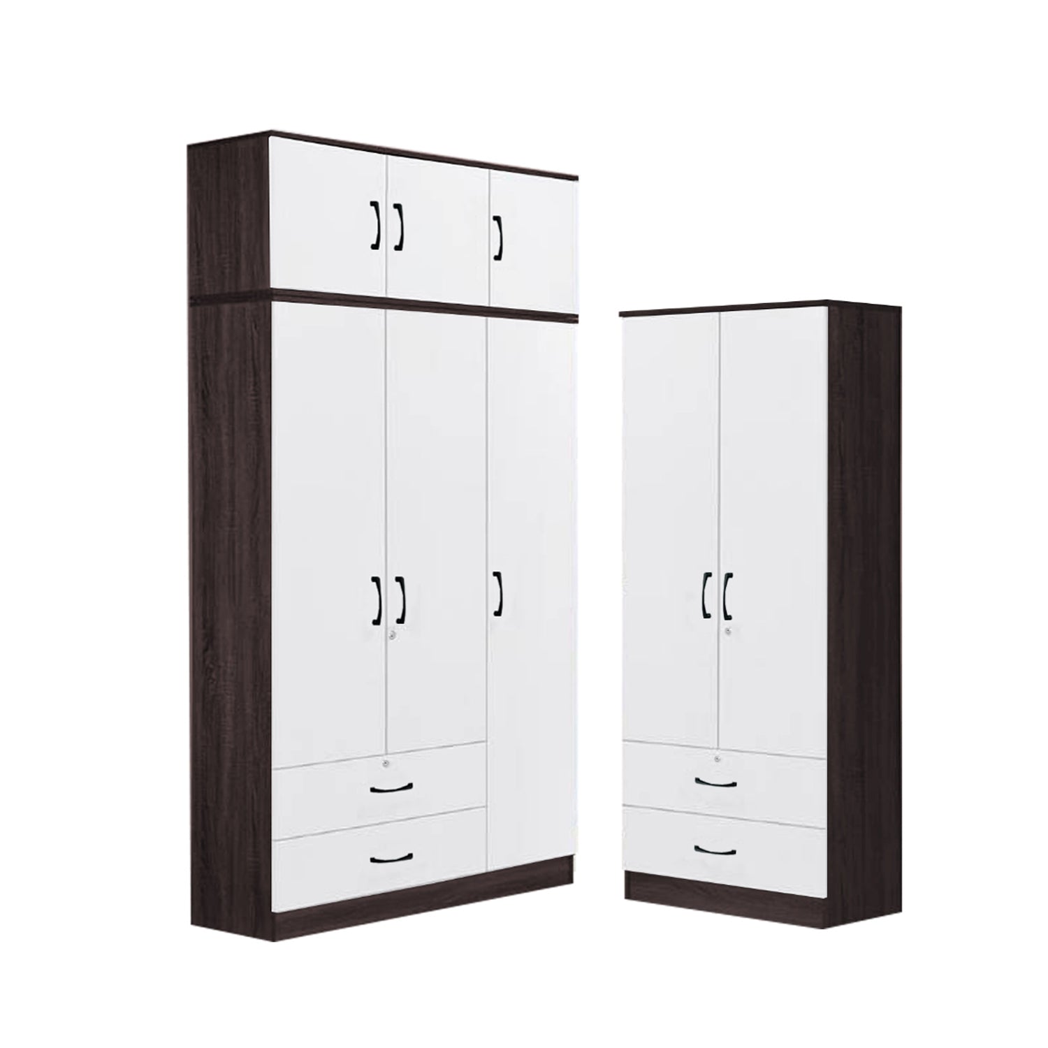 Rome Series 1/2/3/4/5 Doors Tall Wardrobe with Drawers and Top Cabinet in Walnut+White