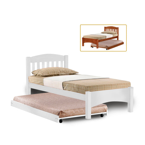 Image of Zelan Pull-Out Bed Single, Super Single Solid Rubberwood Bed Frame w/ Mattress Option