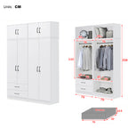 Cyprus Series 4 Door Tall Wardrobe with 4 Drawers and Top Cabinet in Full White Colour