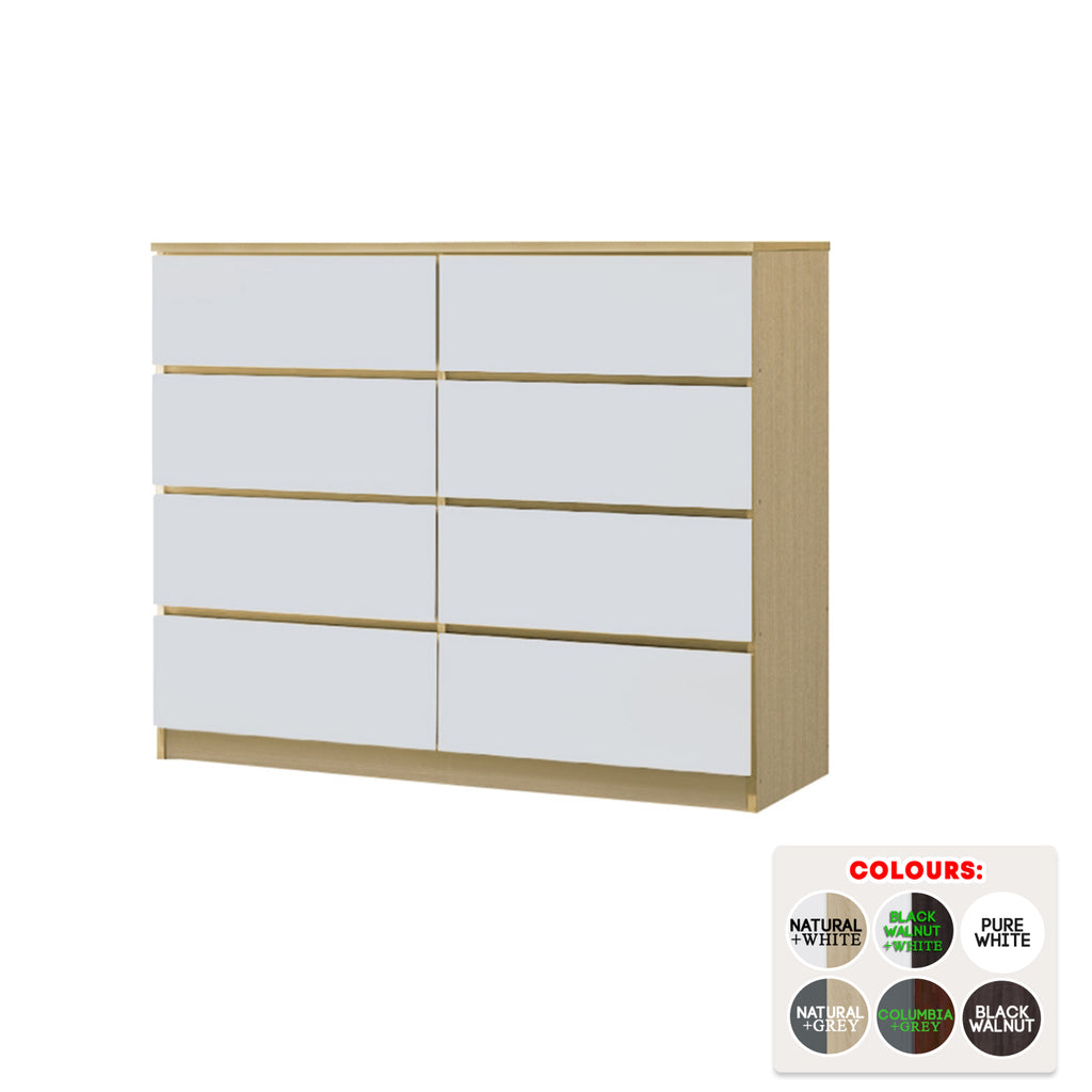 Ignite 8 Drawers Premium Chest of Drawers Full Laminated Back Panel in 6 Colours