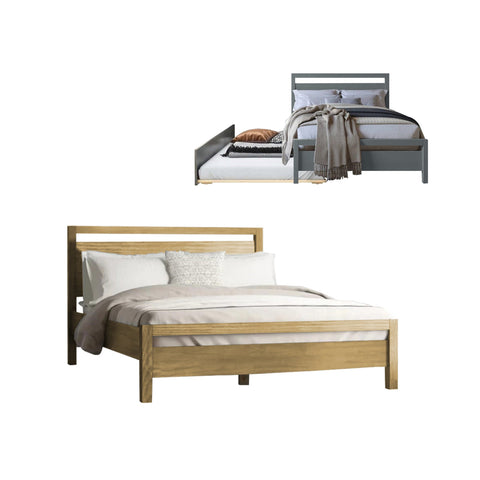 Image of Finna Solid Rubberwood Bed Frame Single, Super Single, Queen w/ Pull-Out Option