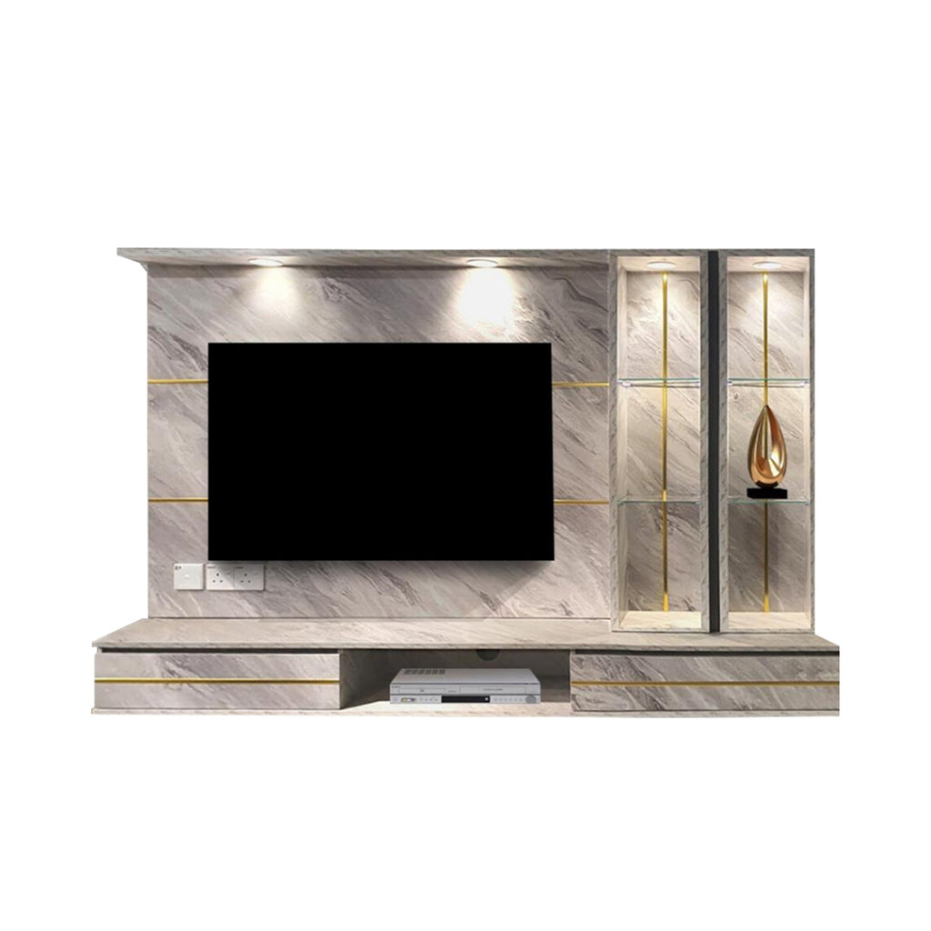 Bianca Hanging TV Console Floating with Display Shelf Cabinet & Built-in Light & Socket