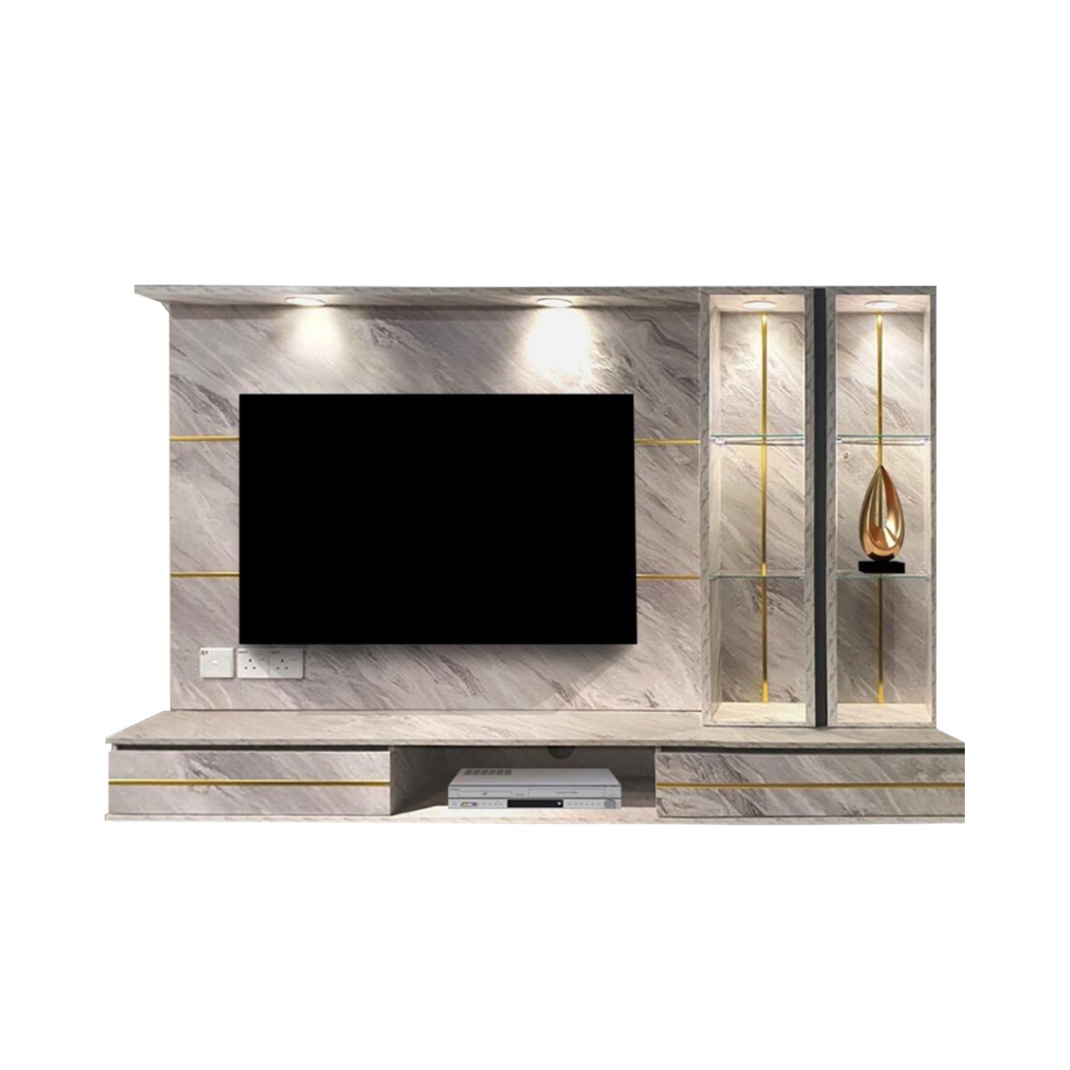 Bianca Hanging TV Console Floating with Display Shelf Cabinet & Built-in Light & Socket