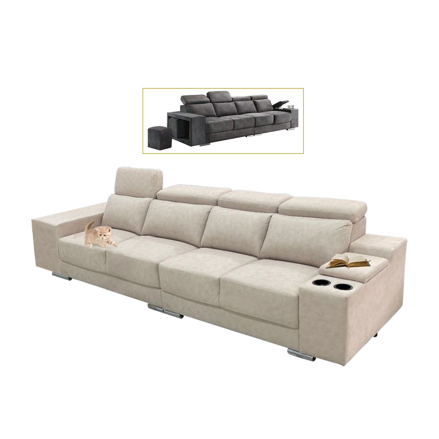 Manny 1/2/3/4-Seater Sofa with Stool Storage & Cup Holder w/ Pet-Friendly Option
