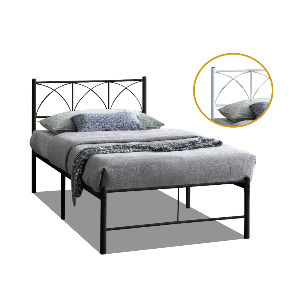 Jenie Single Size Metal Bed Frame in White, Black - W/ Mattress Option