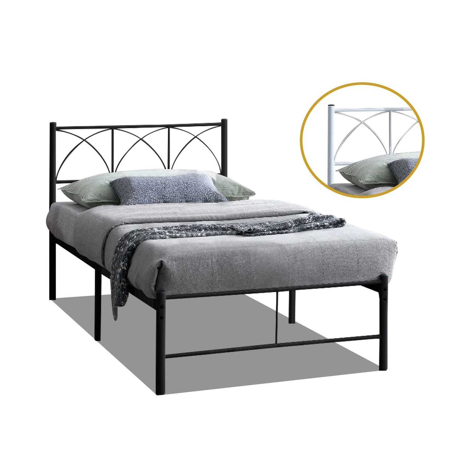 Jenie Single Size Metal Bed Frame in White, Black - W/ Mattress Option