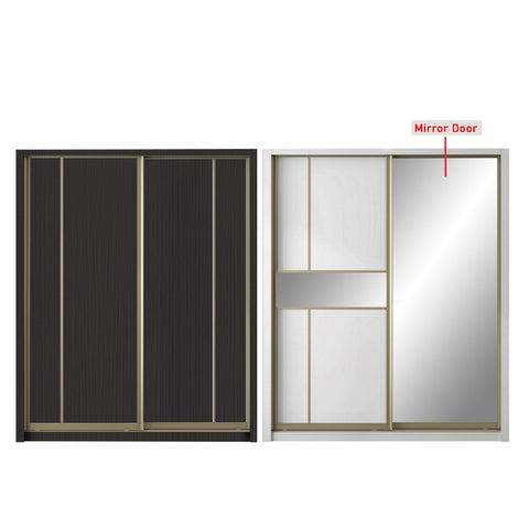 Image of Mikha Series 5FT 2-Door Sliding Door Wardrobe in White Wash or Walnut in 5 Design