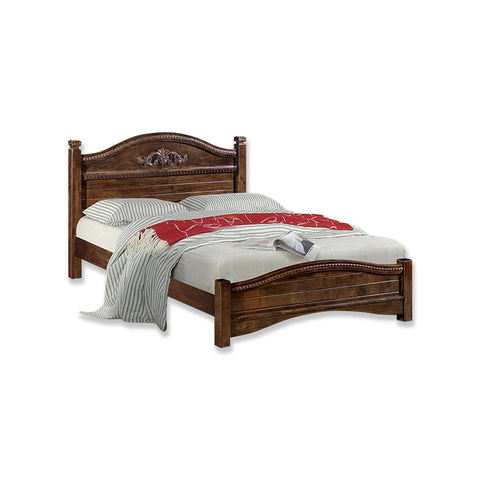 Image of Pavin Queen/King Solid Rubberwood Bed Frame in Walnut Colour - With Mattress Option