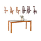 Kamila Dining Set with Table & Chairs 1+6 in Solid Wood Natural Marble Top Cherry/Walnut