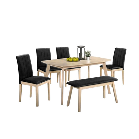 Image of Hilda Solid Wood Dining Set Table with PU Leather Chair and Bench in 2 Colours