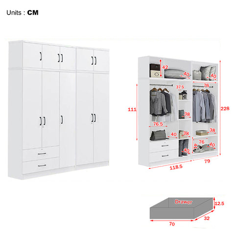 Image of Cyprus Series 5 Door Tall Wardrobe with 2 Drawers and Top Cabinet in Full White Colour