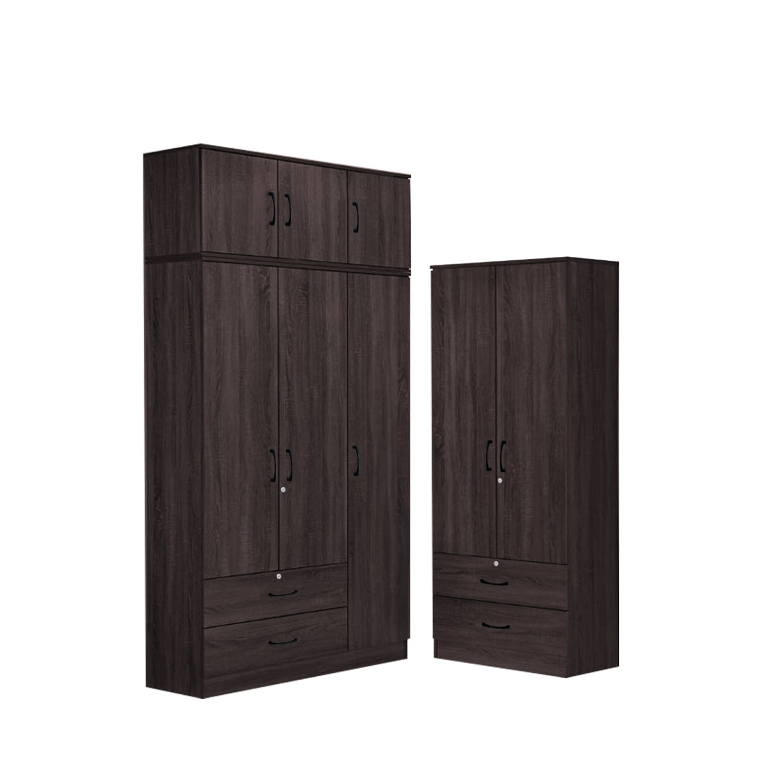 Britain Series 1/2/3/4/5 Doors Tall Wardrobe with Drawers and Top Cabinet in Black Walnut
