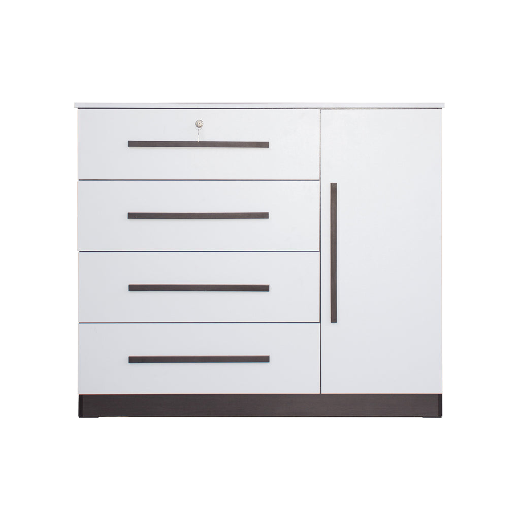 Varry 4 Premium Chest of Drawers with Door Cabinet Storage Full Laminated Back Panel in 2 Colour