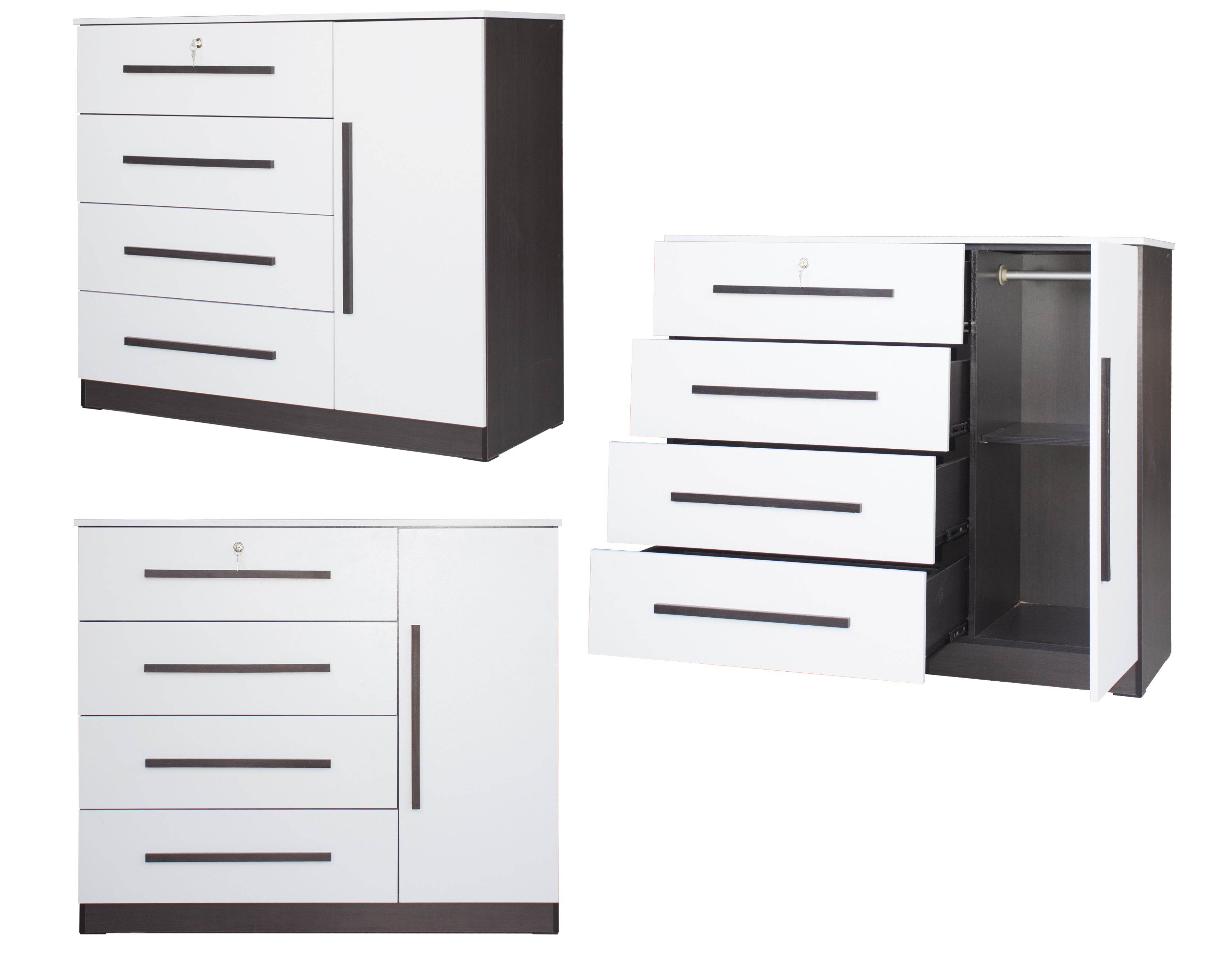 Varry 4 Premium Chest of Drawers with Door Cabinet Storage Full Laminated Back Panel in 2 Colour