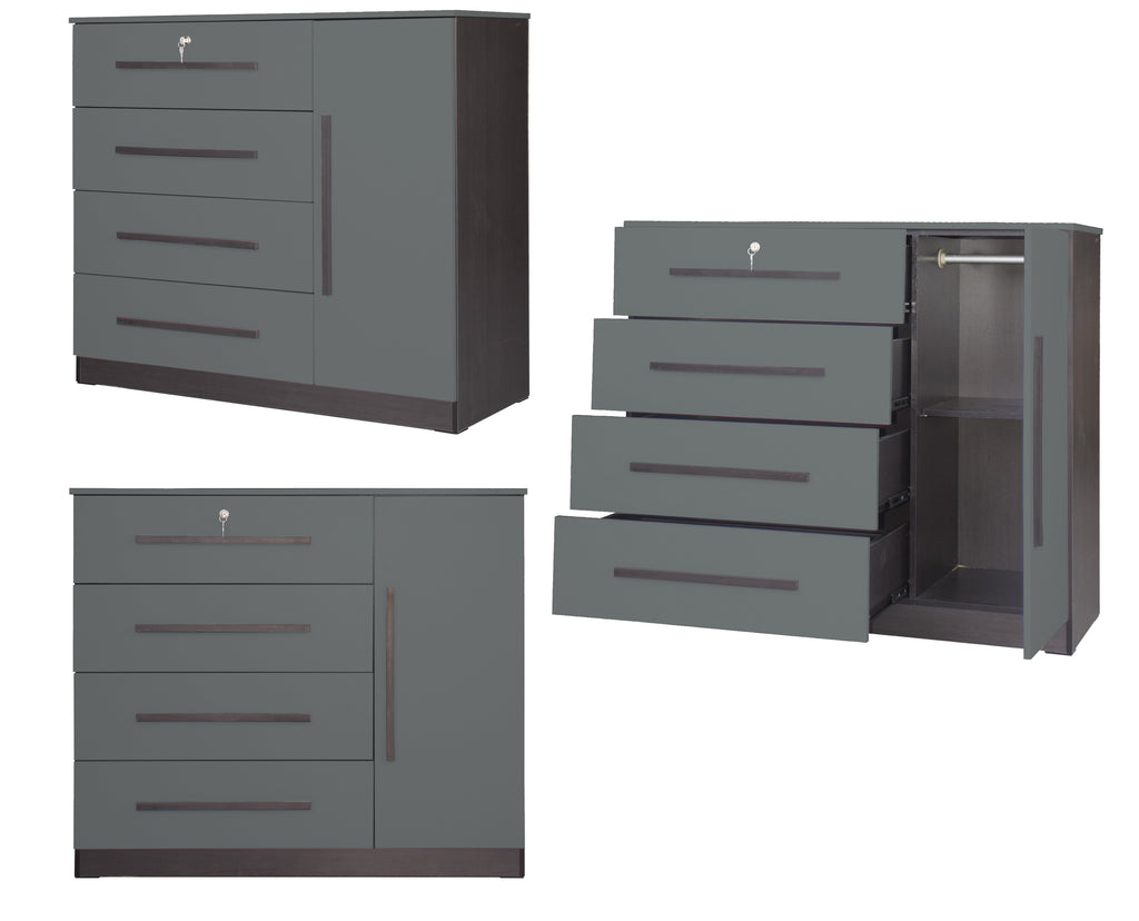 Varry 4 Premium Chest of Drawers with Door Cabinet Storage Full Laminated Back Panel in 2 Colour