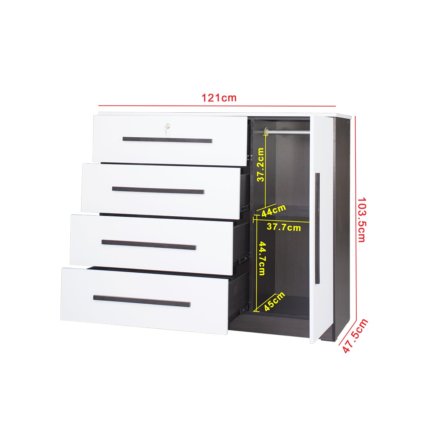 Varry 4 Premium Chest of Drawers with Door Cabinet Storage Full Laminated Back Panel in 2 Colour