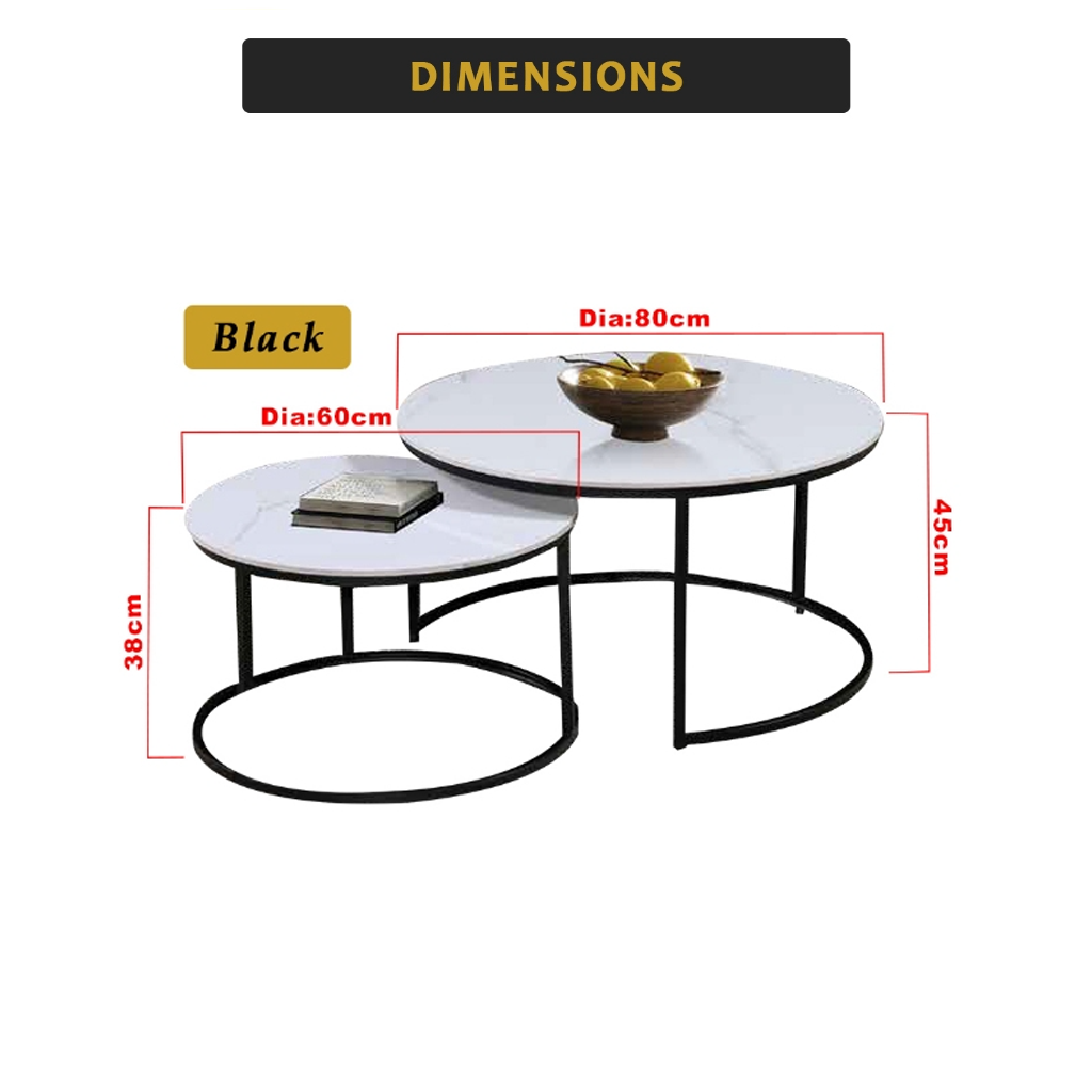 Vieda Premium Coffee Center Table Steel Metal Leg + Marble Ceramic Top - 2 Colors