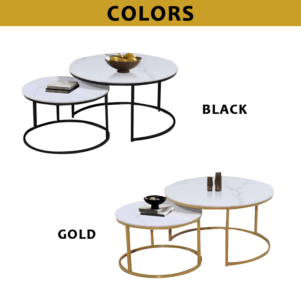 Vieda Premium Coffee Center Table Steel Metal Leg + Marble Ceramic Top - 2 Colors
