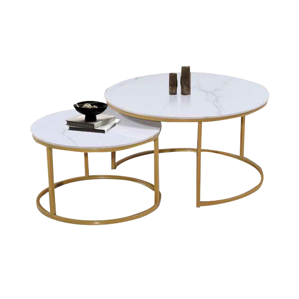 Vieda Premium Coffee Center Table Steel Metal Leg + Marble Ceramic Top - 2 Colors