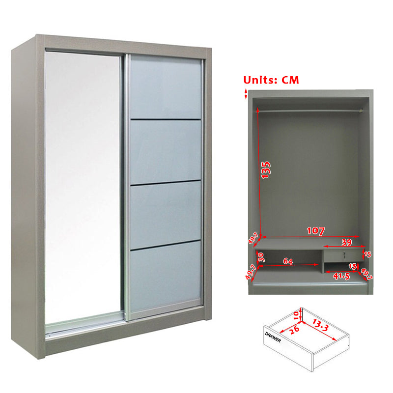 Vitta Series 1 4 Ft. Sliding Glass and Mirror Door Wardrobe In Grey