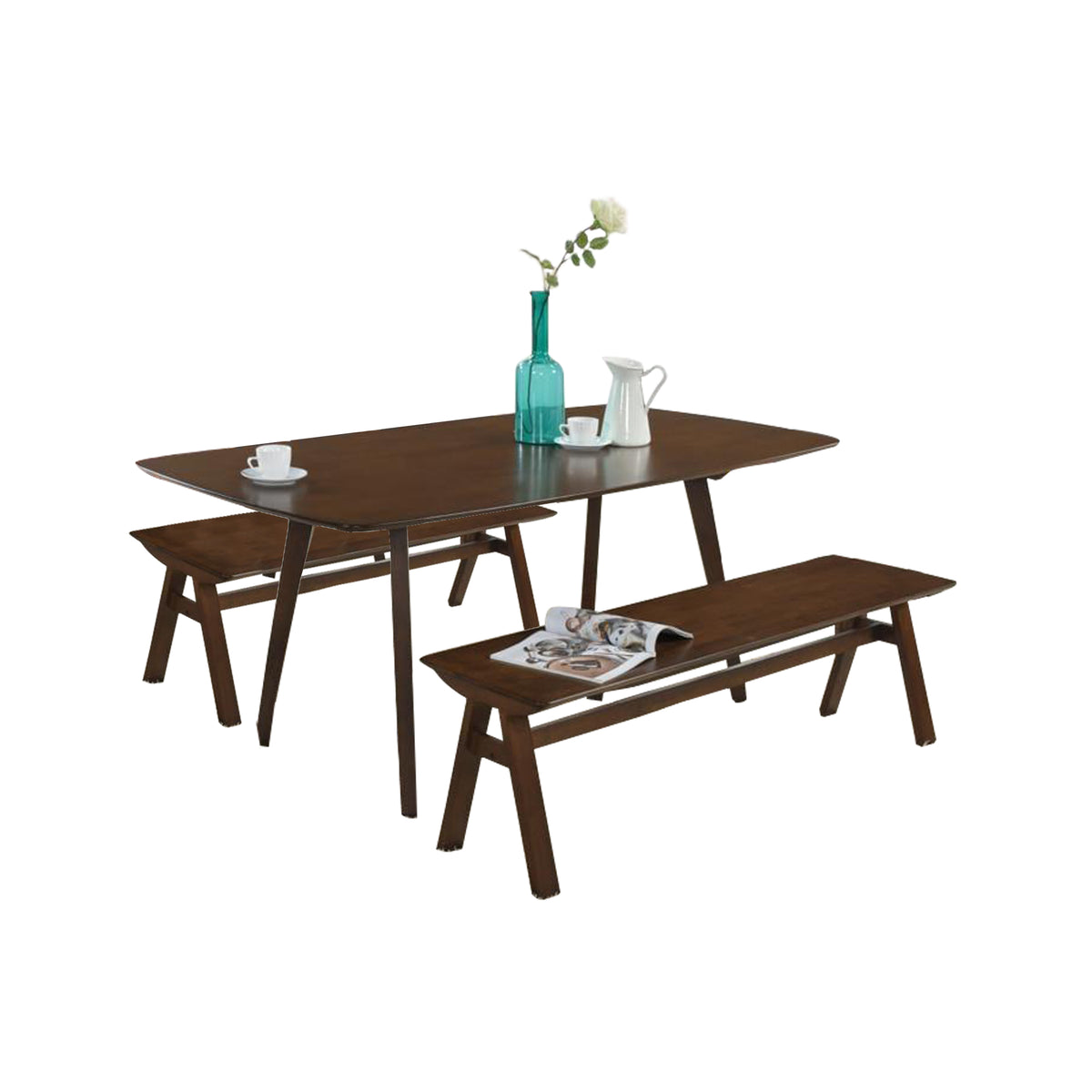 Napoli Solid Wood Dining Set Table with Chair and Bench - Available in Natural and Walnut Colour