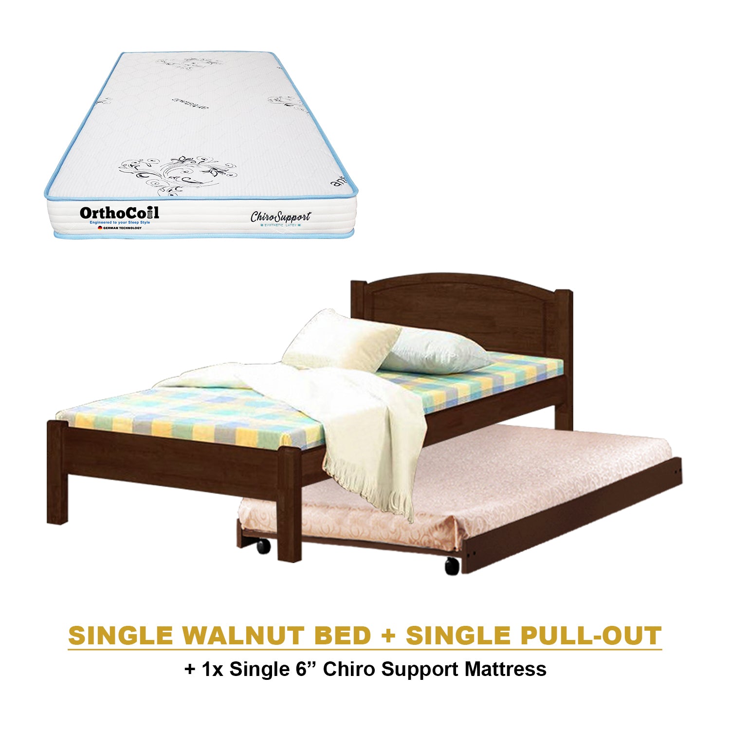 Yanny Pull-Out Bed Single, Super Single Solid Rubberwood Bed Frame w/ Mattress Option