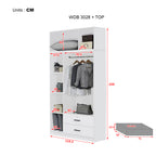 Cyprus Series 3 Door Tall Wardrobe with Drawers and Top Cabinet in Full White Colour