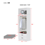 Cyprus Series 2 Door Wardrobe with Drawers and Top Cabinet in Full White Colour