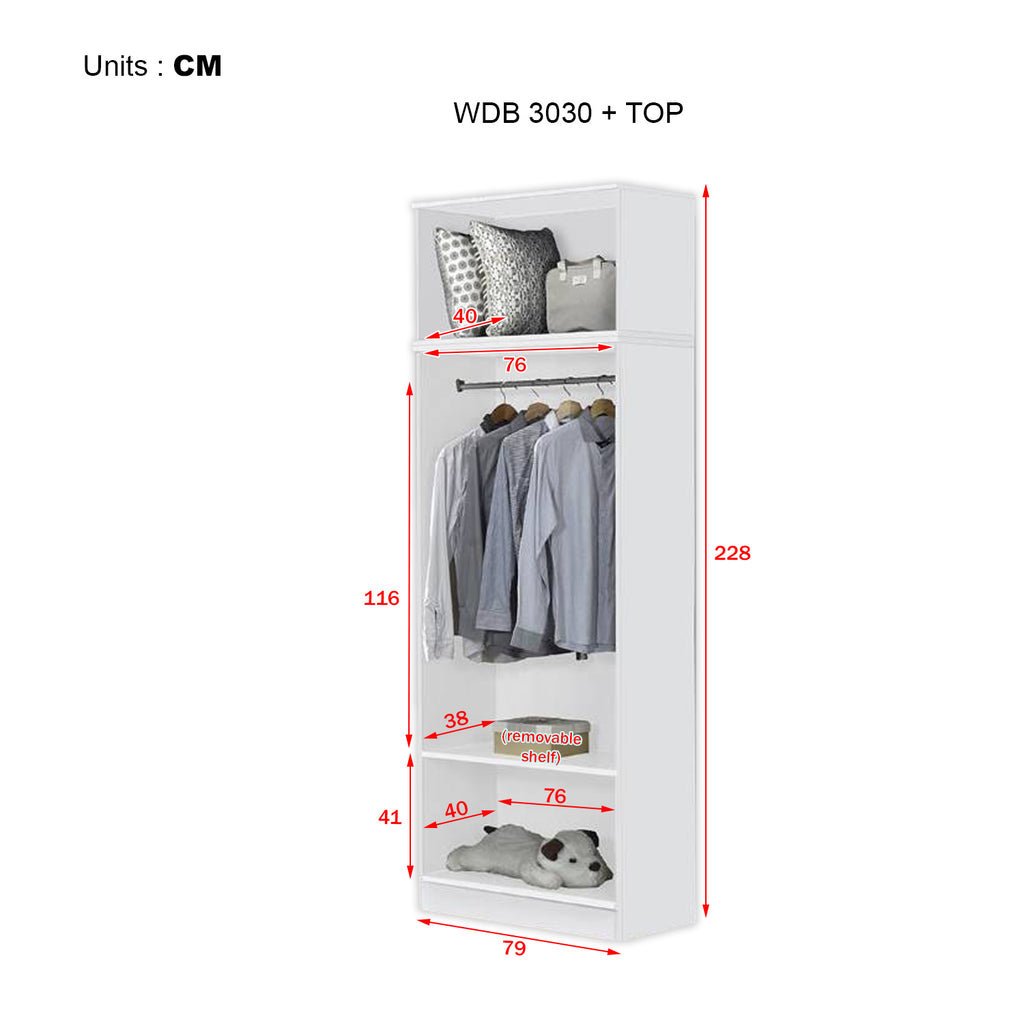 Cyprus Series 2 Door Tall Wardrobe with Top Cabinet in Full White Colour