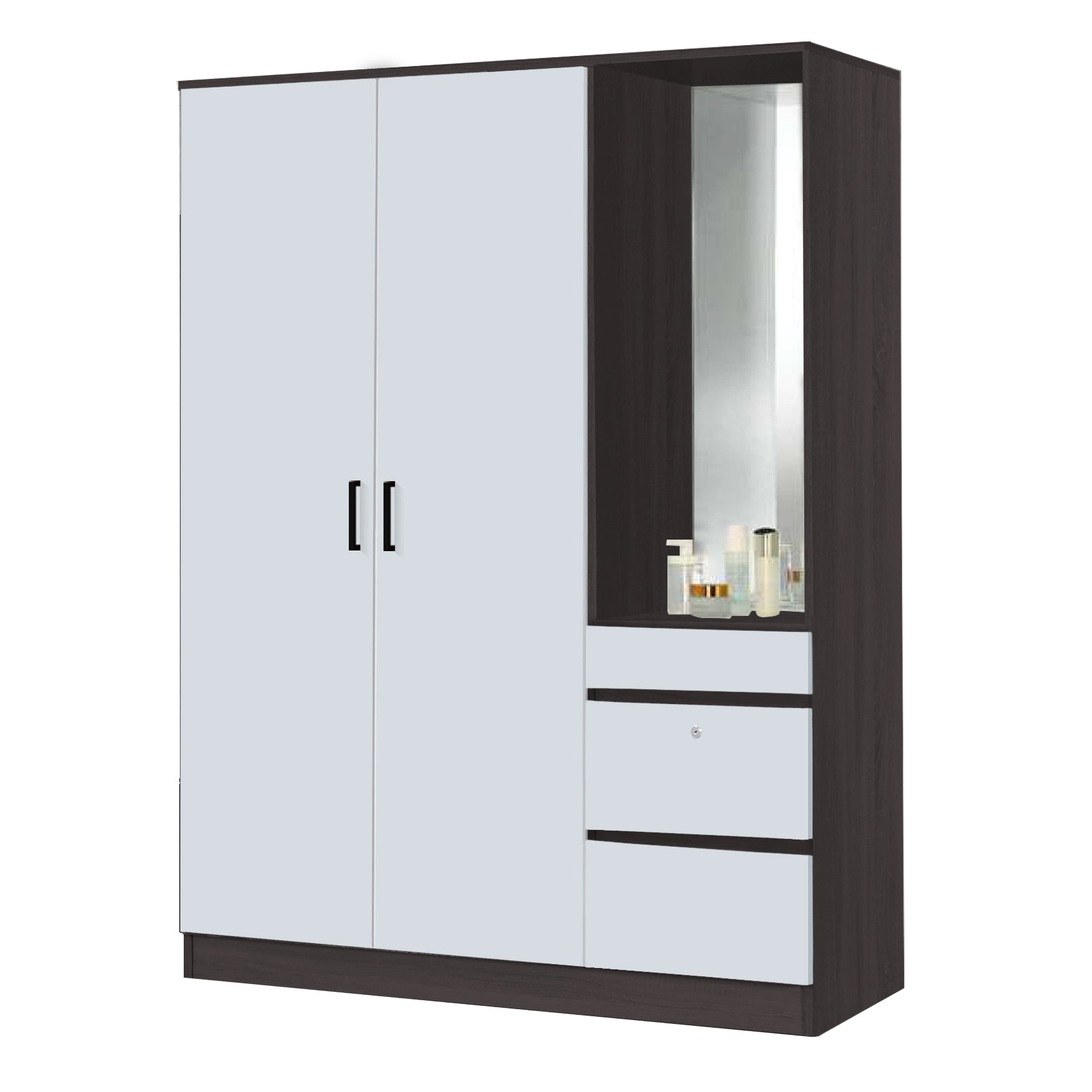 Sabine 3-Door Wardrobe Dresser Combo with Mirror and Drawers in 6 Colours