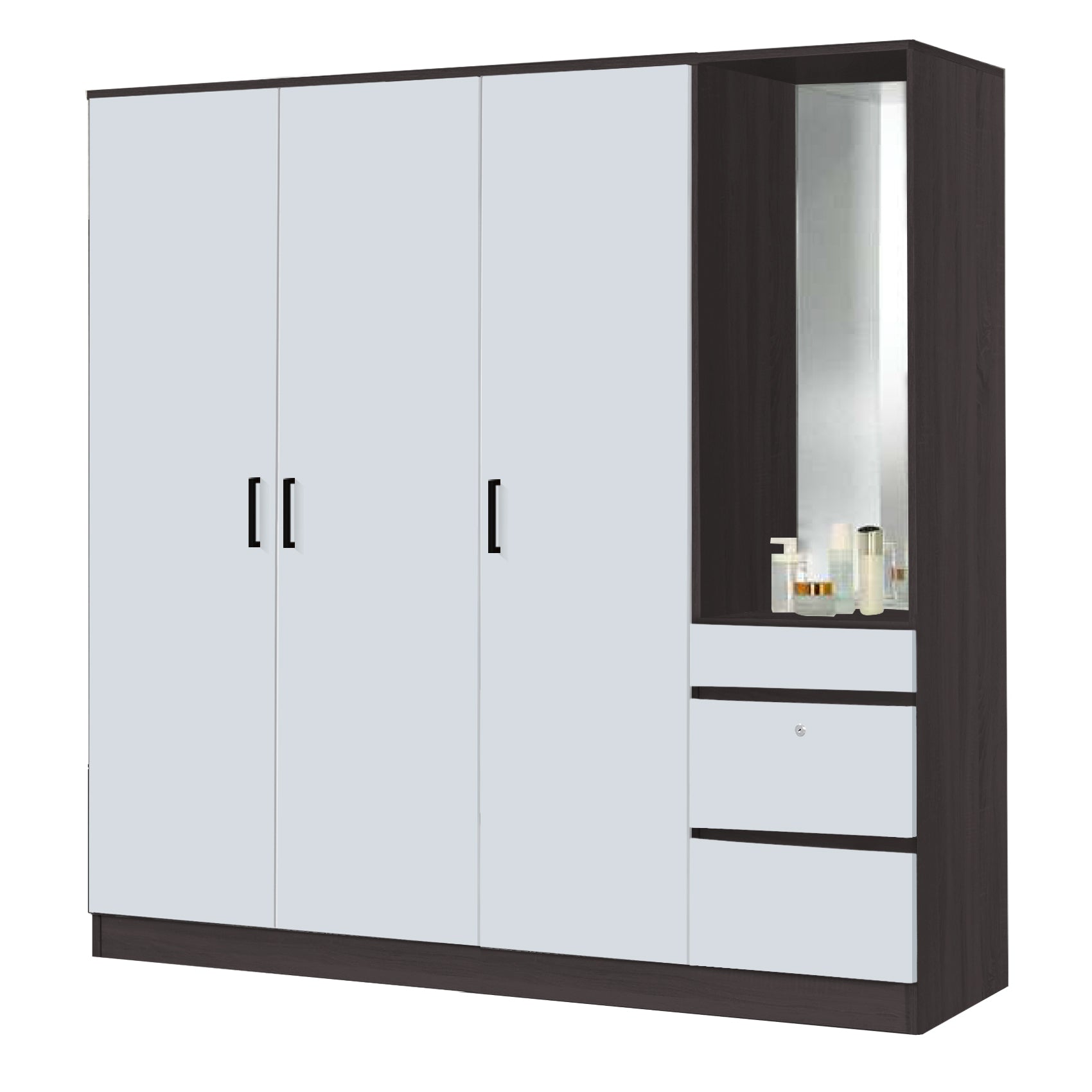 Sabine 4-Door Wardrobe Dresser Combo with Mirror and Drawers in 6 Colours