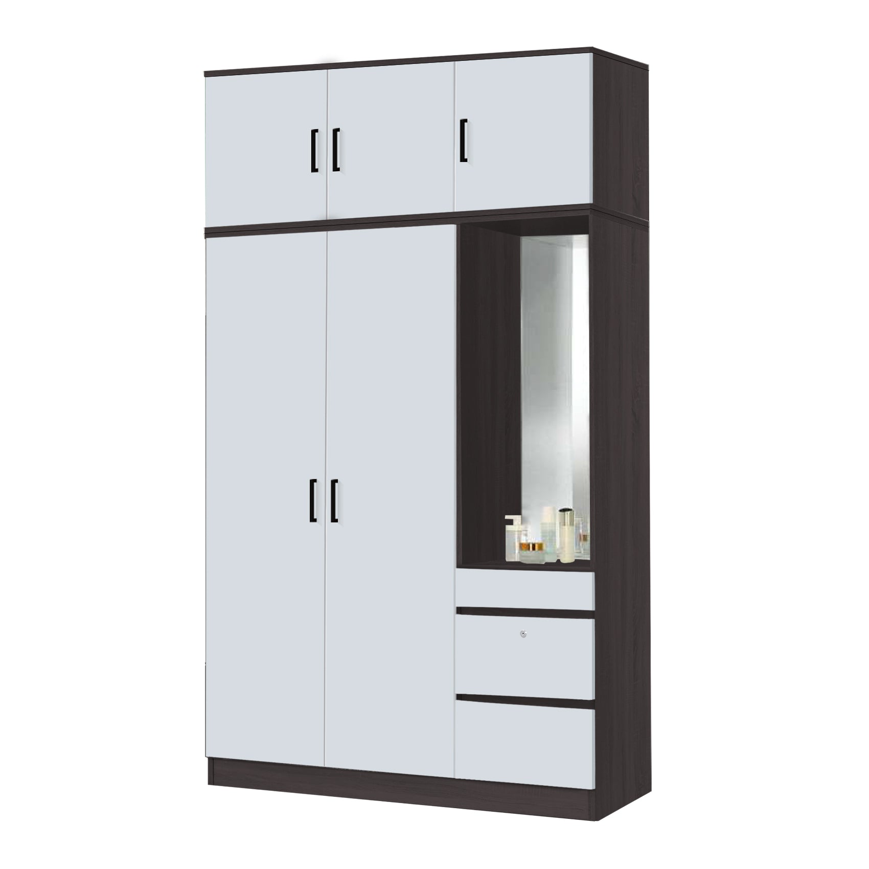 Sabine 3-Door Wardrobe Dresser with Top Combo with Mirror and Drawers in 6 Colours