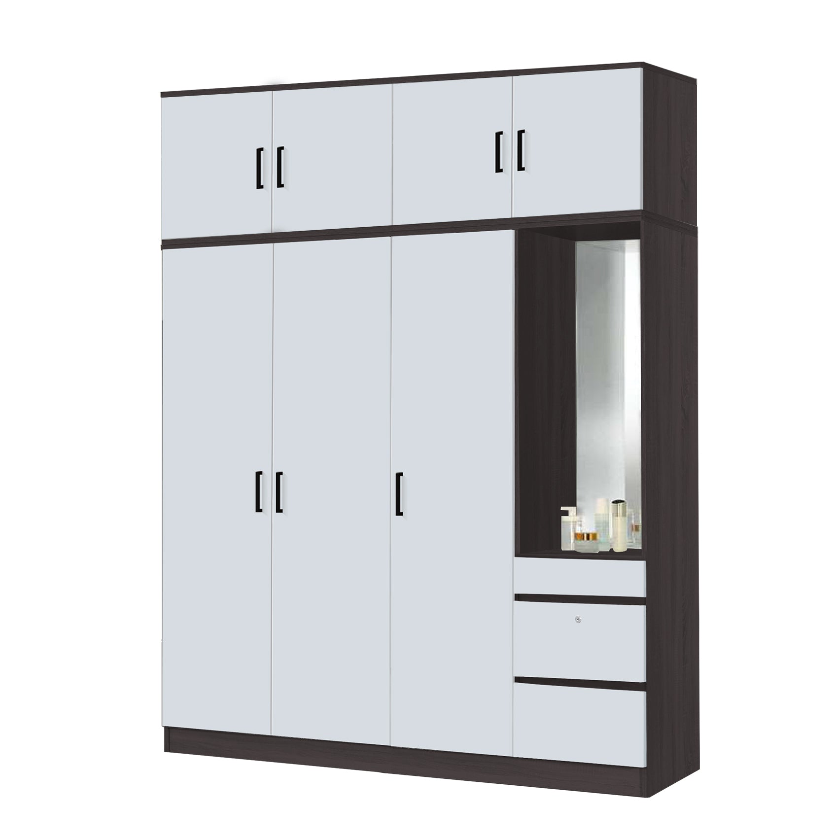 Sabine 4-Door Wardrobe Dresser with Top Combo with Mirror and Drawers in 6 Colours