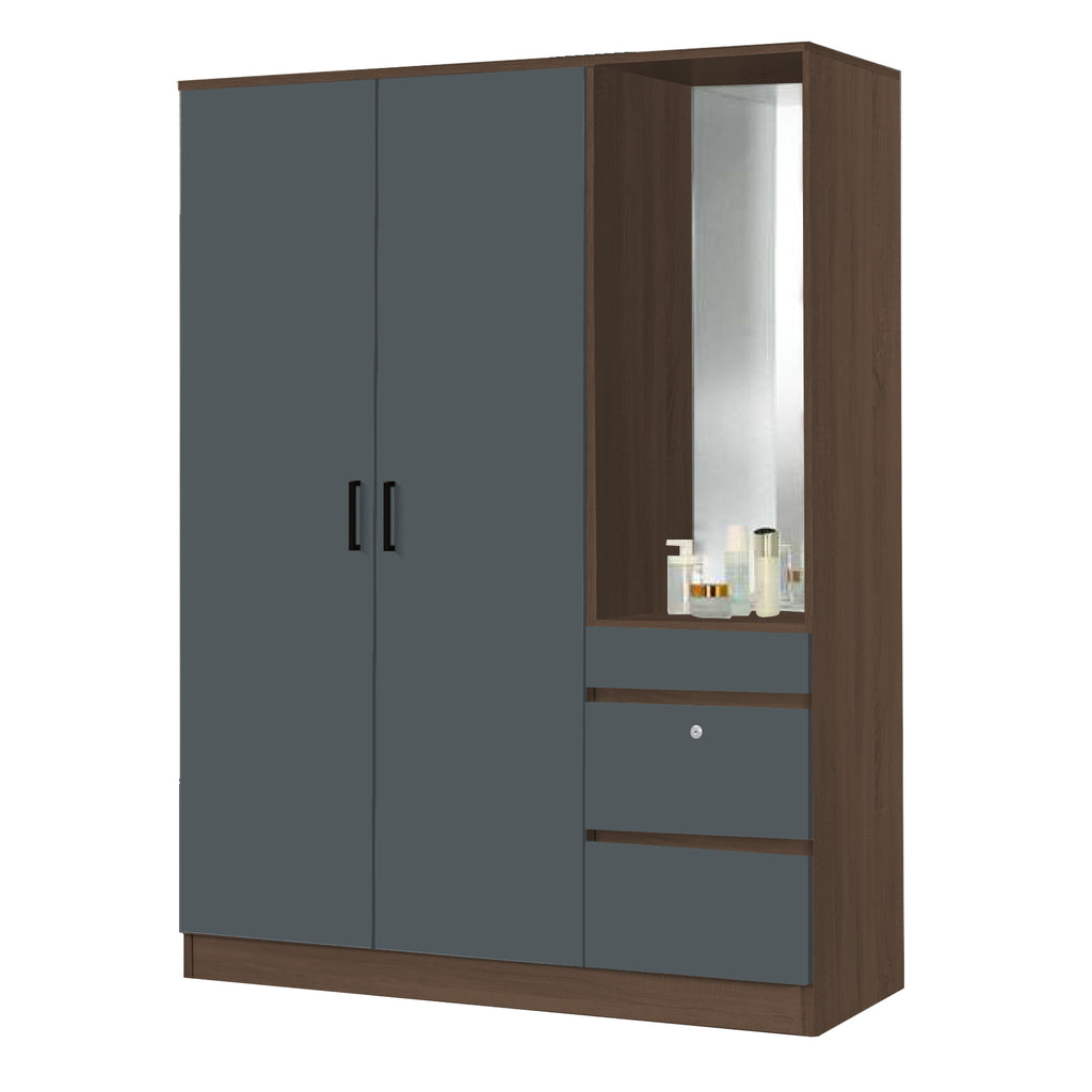 Sabine 3-Door Wardrobe Dresser Combo with Mirror and Drawers in 6 Colours