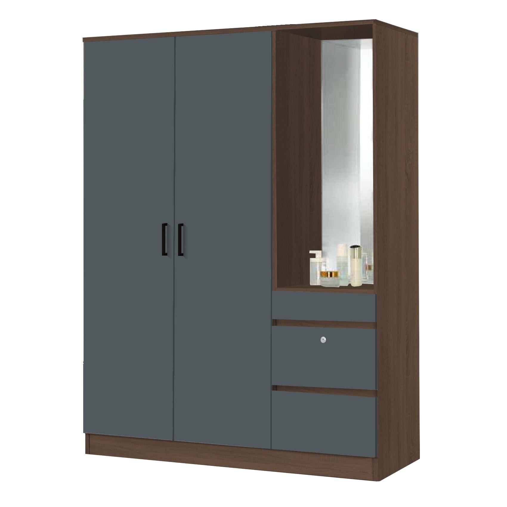Sabine 3-Door Wardrobe Dresser Combo with Mirror and Drawers in 6 Colours