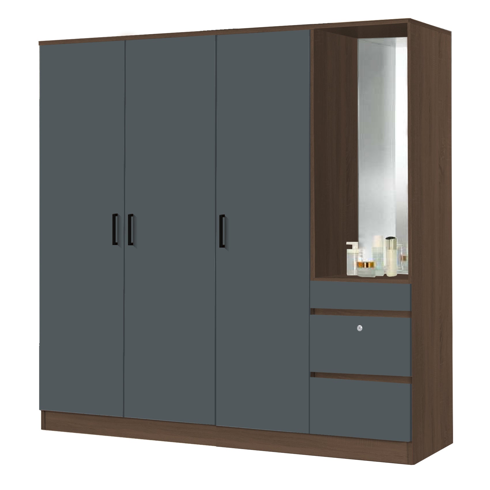 Sabine 4-Door Wardrobe Dresser Combo with Mirror and Drawers in 6 Colours