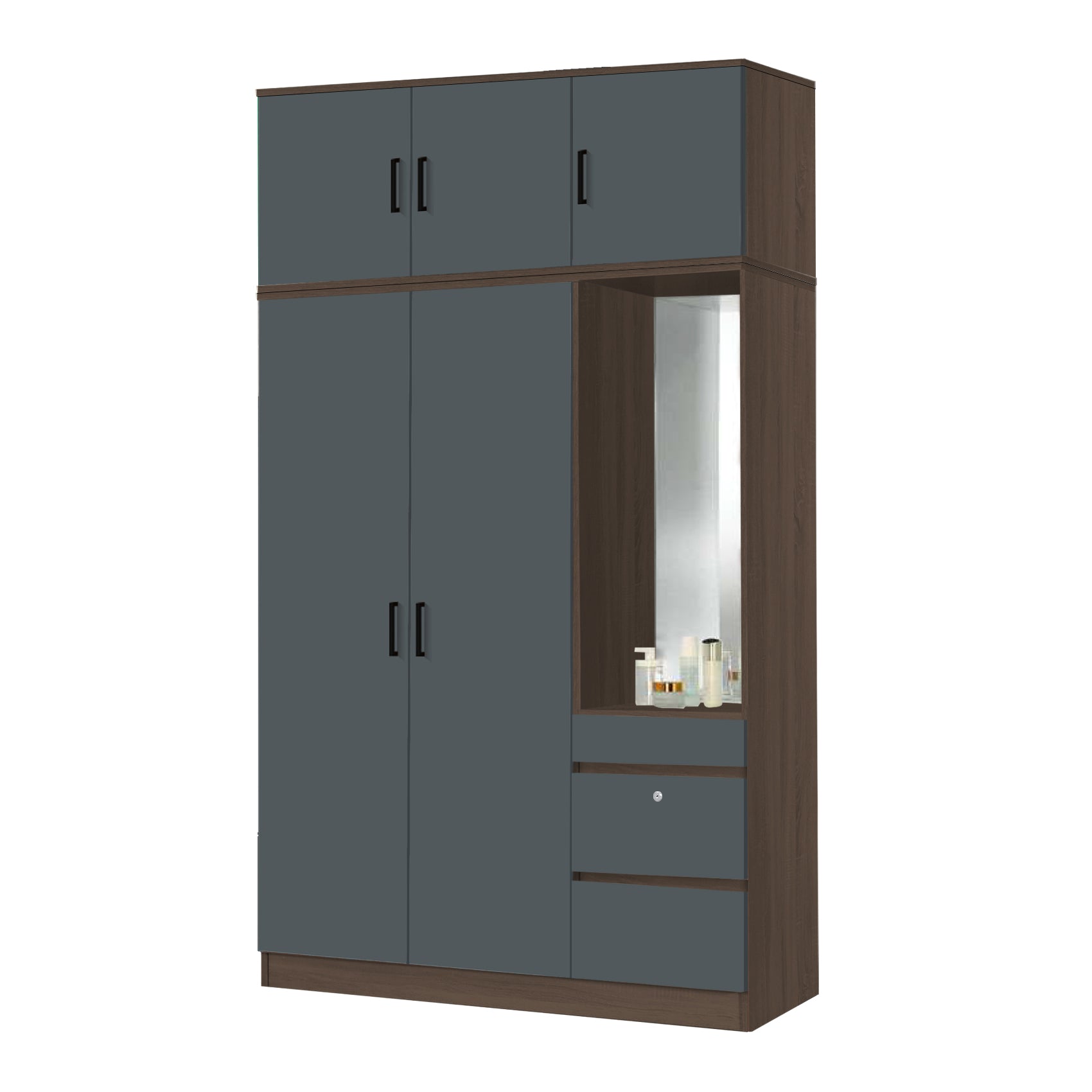 Sabine 3-Door Wardrobe Dresser with Top Combo with Mirror and Drawers in 6 Colours